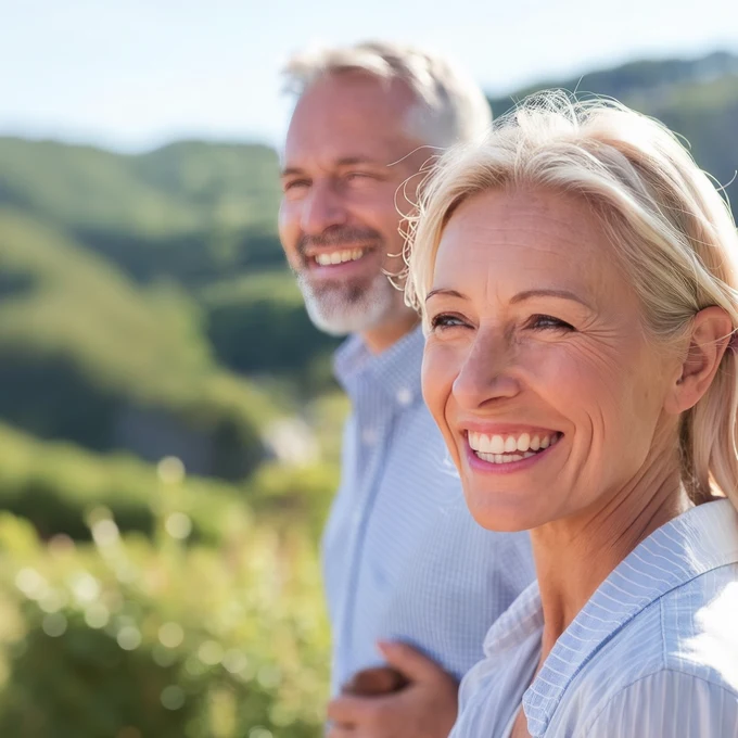 A smiling couple outdoors